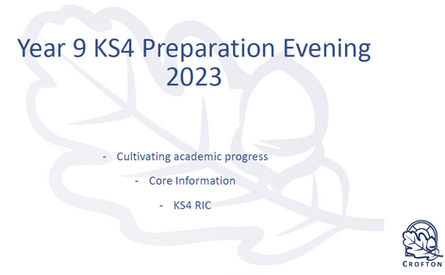 Year 9 KS4 preparation evening