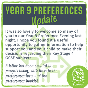 Year 9 Preference Evening update