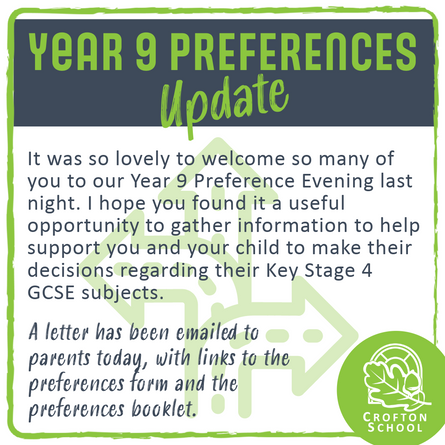 Year 9 Preference Evening update