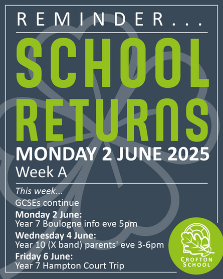 School returns Monday 2 June 2025