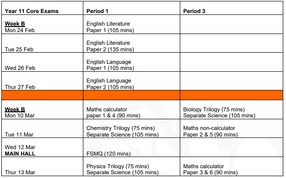 Year 11 core exams