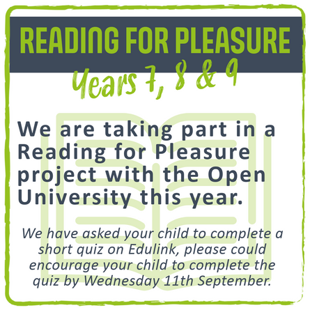 Reading for pleasure (Year 7, 8 & 9)
